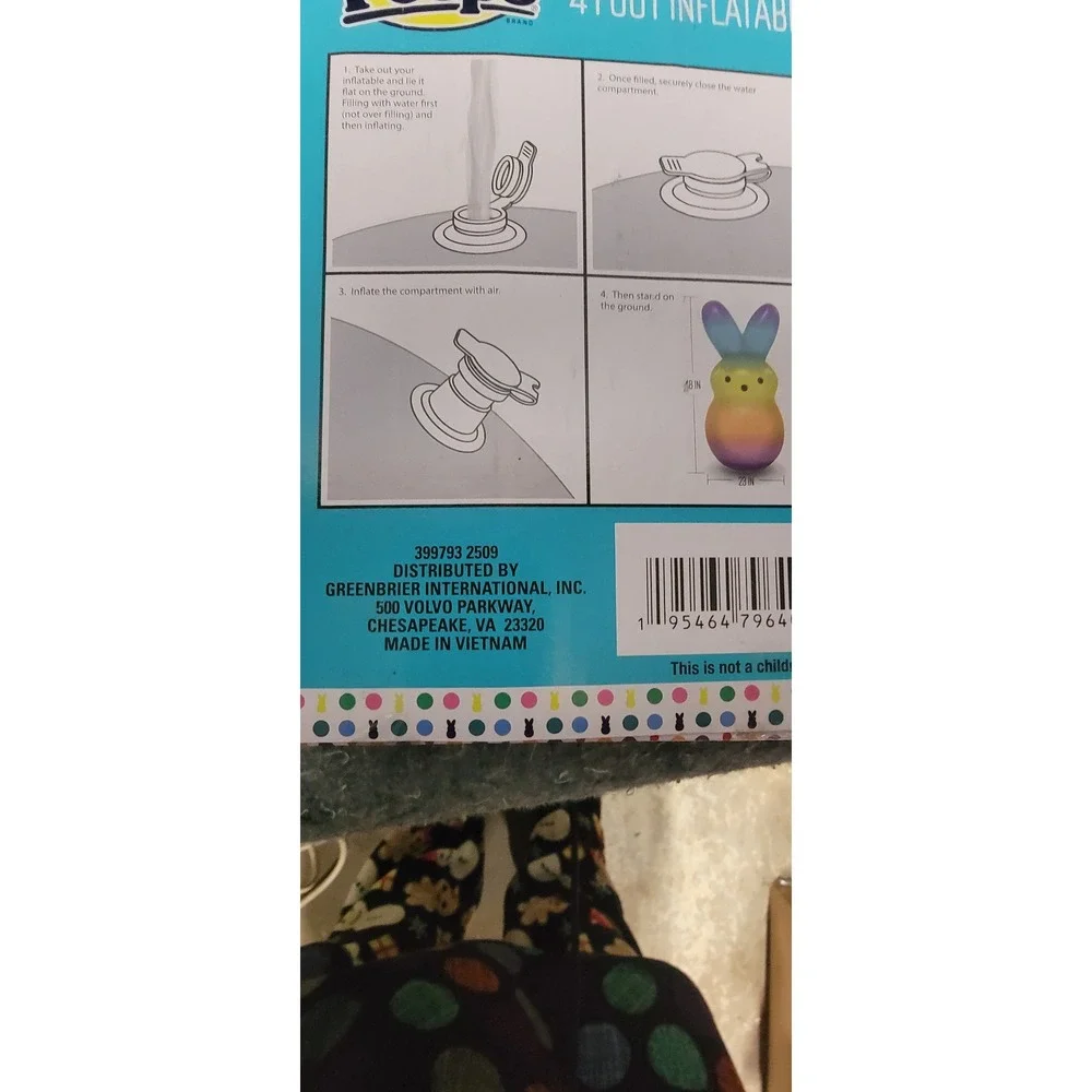 PEEPS 4' Foot Inflatable Rainbow Yard Easter Bunny Blow-Up NWT and‎ Sealed